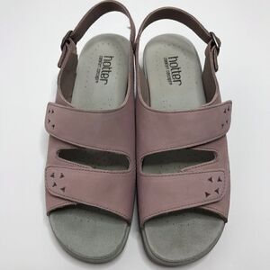 Hotter Comfort Easy Pink Nubuck Leather Ankle Strap Wedge Sandals Women sz 40EU